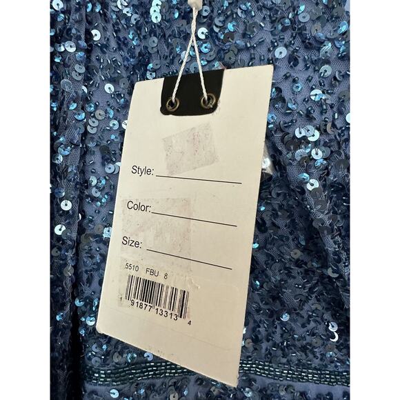 New Mac Duggal Blue Sequin Embellished V-Neck Evening Dress 5510 Size 8 - Picture 9 of 13